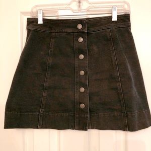 Stretch Denim A-Line Mini Skirt: Button-Front